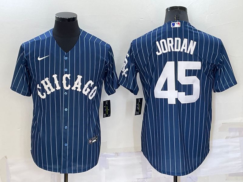 Men Chicago White Sox #45 Jordan Blue Stripe Throwback Nike 2022 MLB Jersey